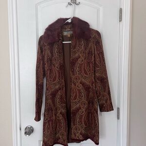 Vintage Paisley Coat with Removable Fur Collar